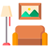 A couch and lamp stand